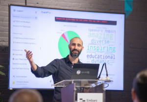 Photo of Costa giving a ChatGPT keynote workshop by Andrew James Ferris