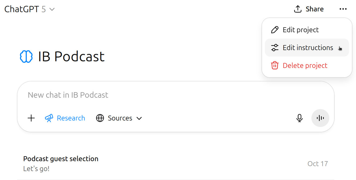Screenshot ChatGPT Project Instructions